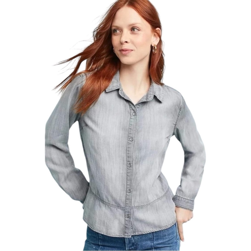 Cloth & Stone Anthropologie Grey Peplum Button Down Shirt